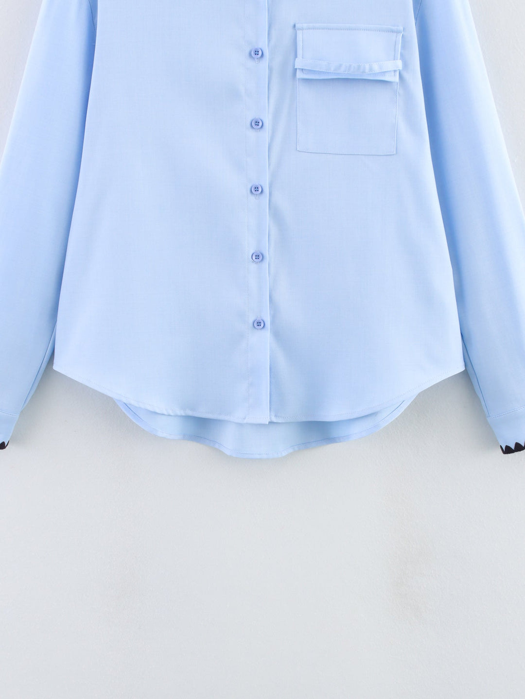 Women Clothing Autumn Niche Chic Shell Craft Blue Shirt Long Sleeve Loose Shirt
