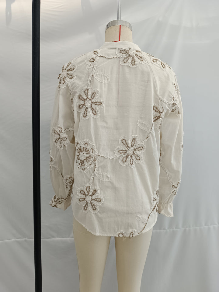 Women Clothing Spring Sweet Floral Embroidered Mini Shirt