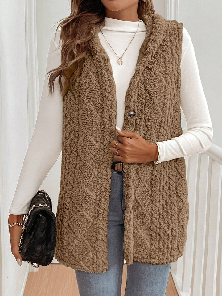 Autumn Winter Women Double Sided Plush Casual Hooded Cardigan Vest