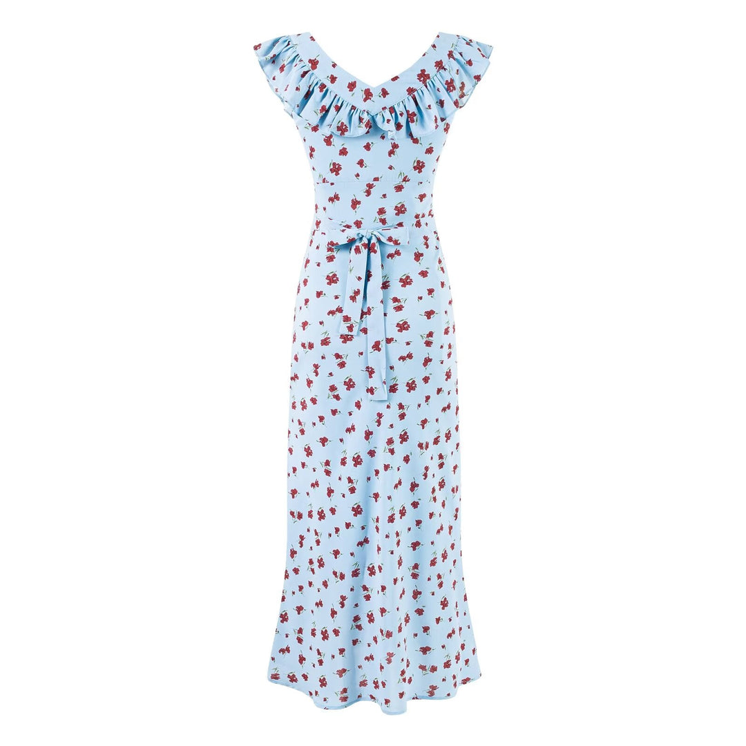 Summer Wind Ruffled V neck Floral Vacation Casual Dress Dress