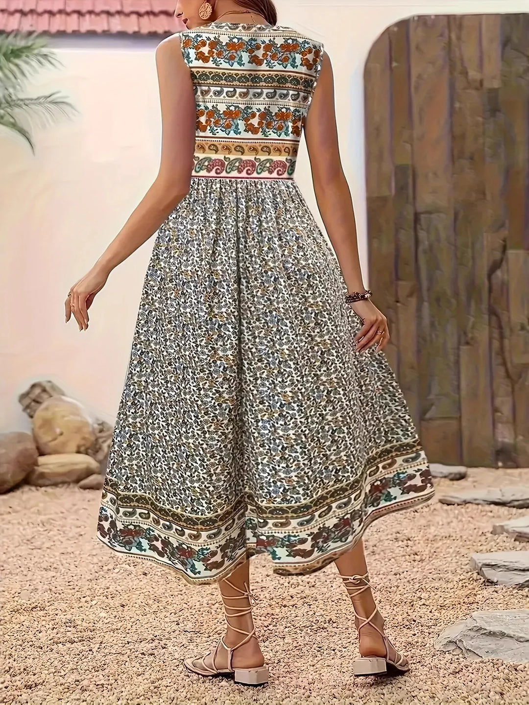 Plus Size Floral Print Sleeveless Midi Dress