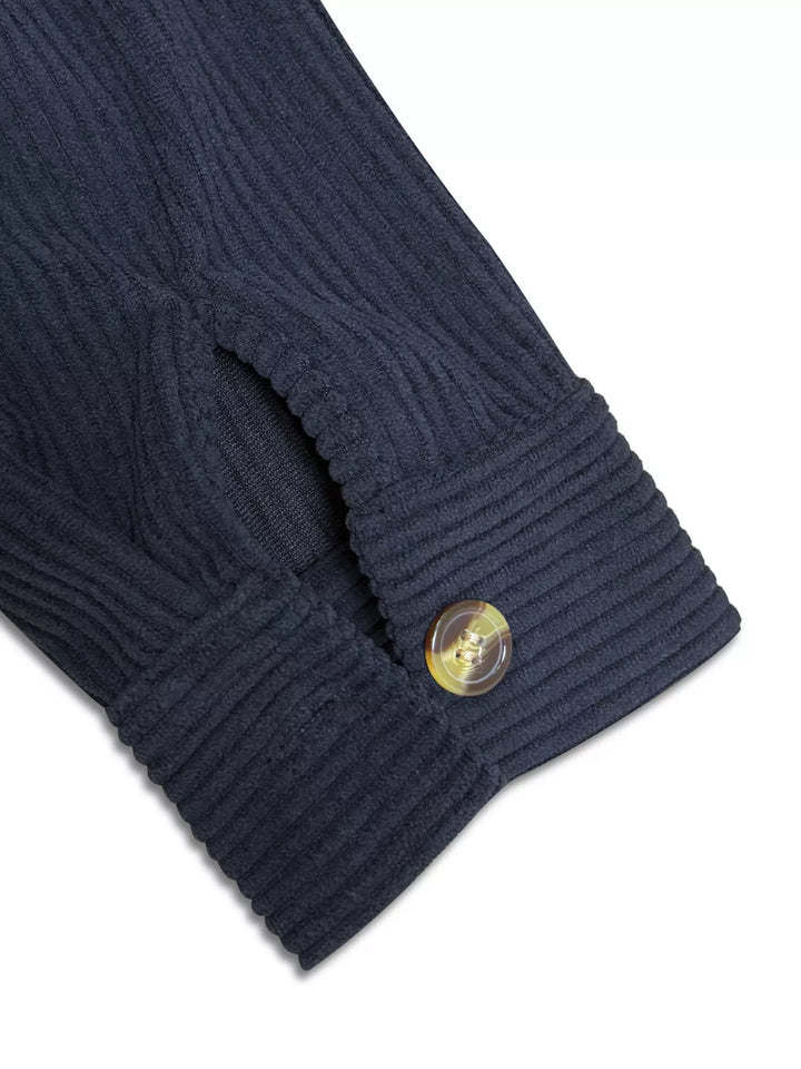 Plus Size Casual Corduroy Button-Down Hooded Jacket
