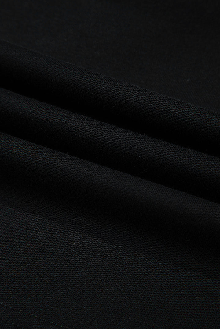 Black Solid Drop Shoulder Drawstring Cropped Hoodie