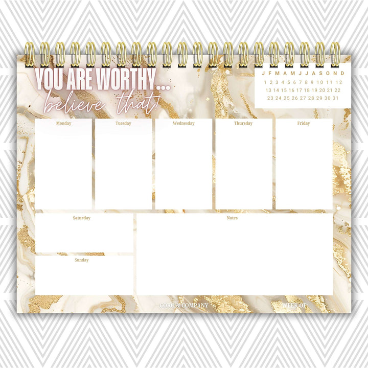You Are Worthy Weekly Desk Planner | Undated Self-Love Weekly Planner