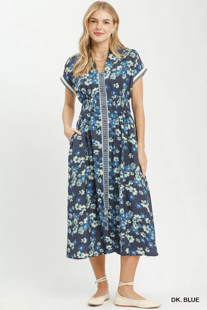 Umgee Ruffle Sleeve Henley Shift Dress