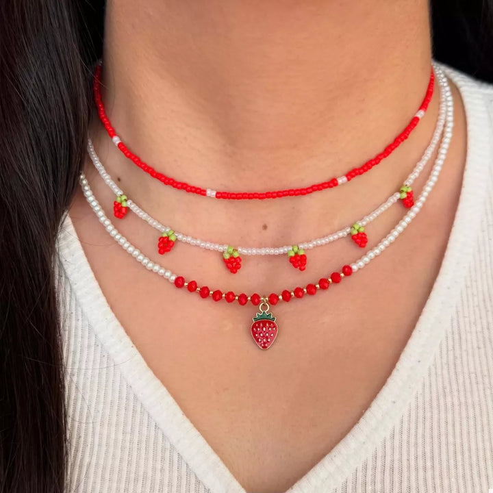3 Piece Beaded Strawberry Necklace