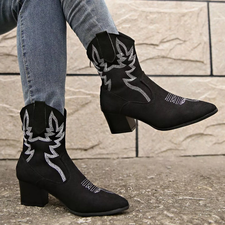 Point Toe Block Heels Boots