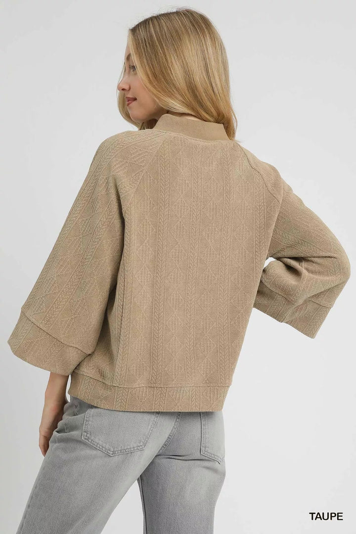 Umgee Textured Knit V-Neck Top