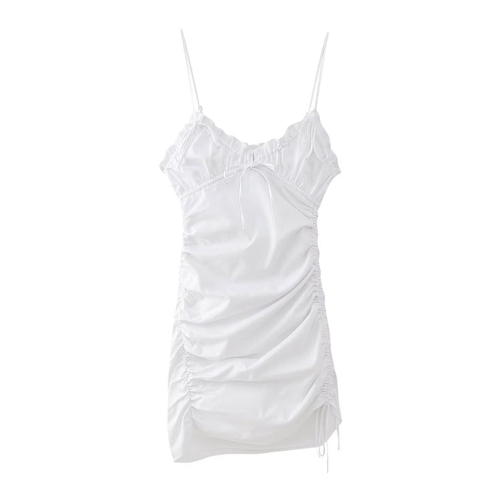 Summer Women Clothing Slim Fit Bow Decorative Pleated Short Dress