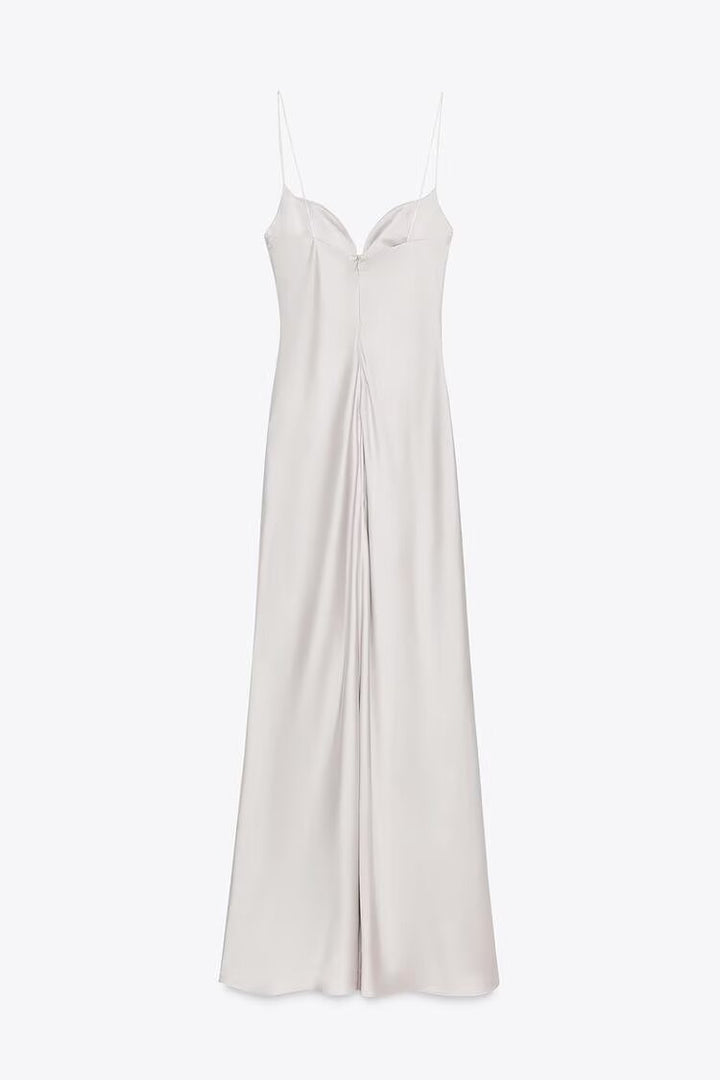 Women Clothing Summer Elegant Silk Satin Texture Strap Length Dress