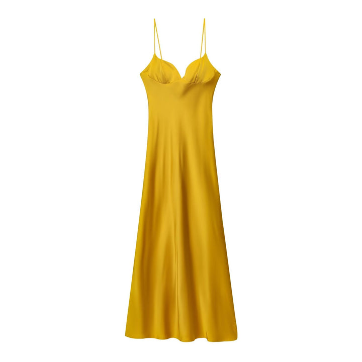 Women Clothing Summer Elegant Silk Satin Texture Strap Length Dress