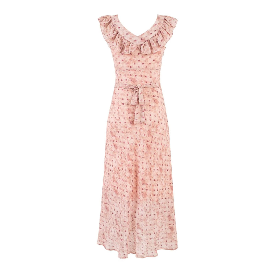 Sweet Printed Chic Ruffled Square Collar Maxi Dress Vintage Slim Fit Backless Vacation