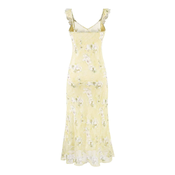 Summer Sexy V neck Flounce Chest Strap Small Floral Dress