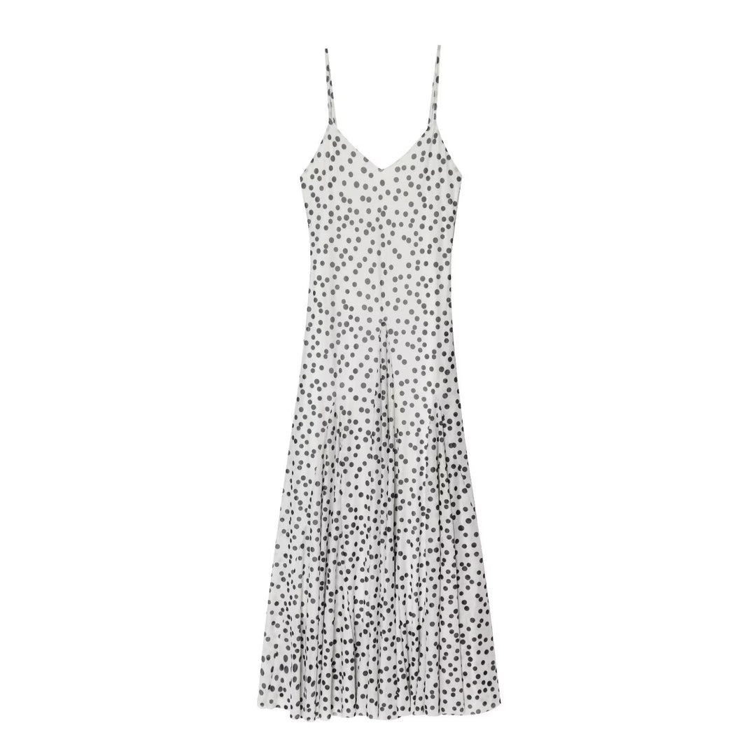 Women Clothing Fashionable Polka Dot Printed Long Sling Dress
