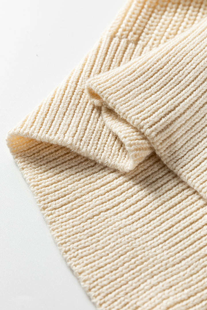 Jet Stream Mixed Texture Knit Flower Embroidered Detail Casual Sweater