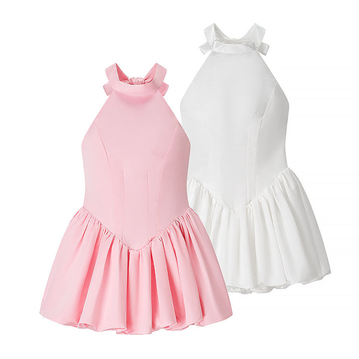 Women Clothing Elegant Fitted Waist Bowknot Lace up Pettiskirt Dress