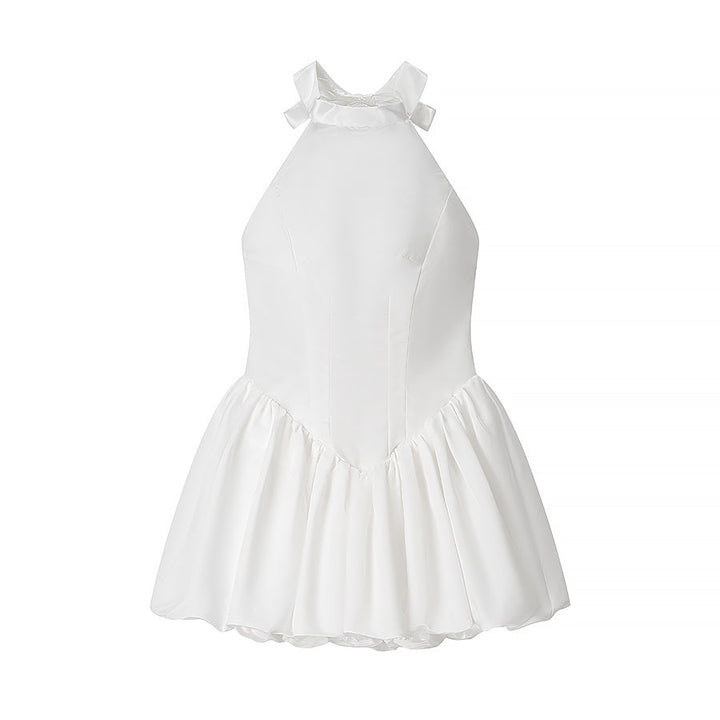 Women Clothing Elegant Fitted Waist Bowknot Lace up Pettiskirt Dress
