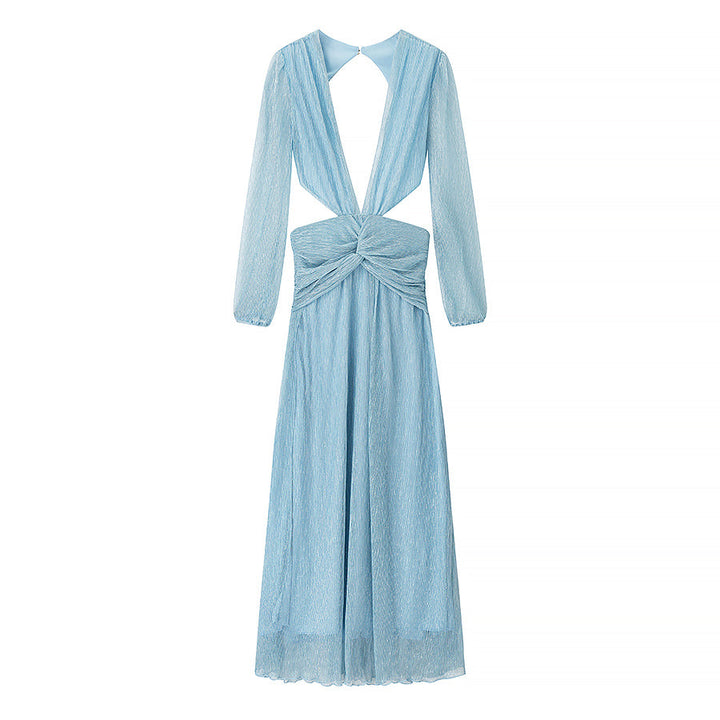 Beach Vacation Sexy Dress Women Summer Cropped Outfit Solid Color Seaside Atmosphere Maxi Dress