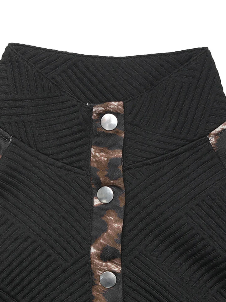 Leopard Print Sleeve Quarter Snap Sweatshirt
