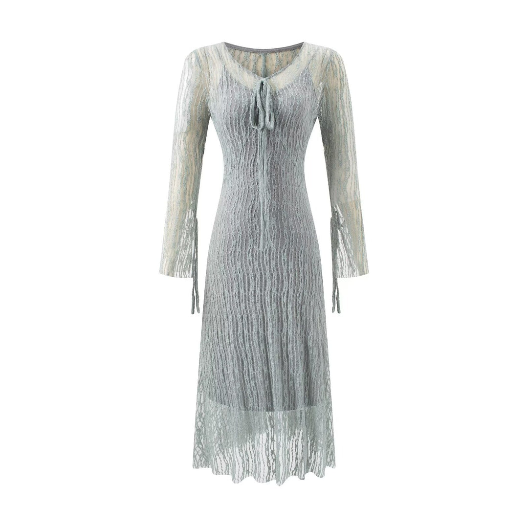 Summer Vintage Adult Woman Casual Drawstring Strap Flattering Figure Dress