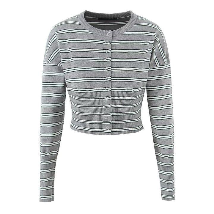 Fall Striped Sweater Top Sexy Slim Slimming Single Breasted Cardigan Coat for Women