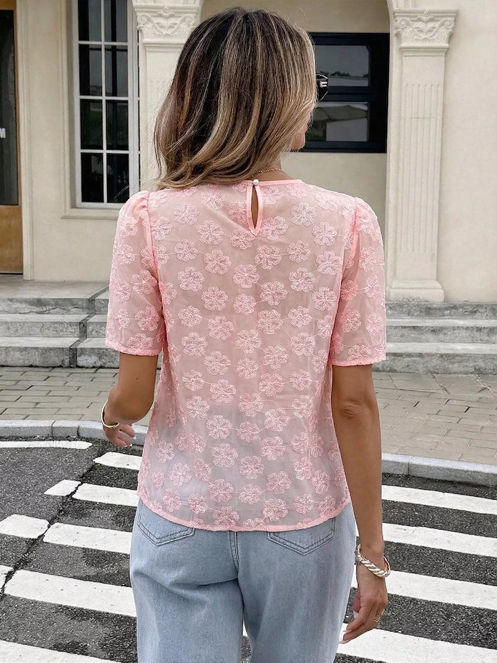 Floral Embroidered Pearl Trim Blouse