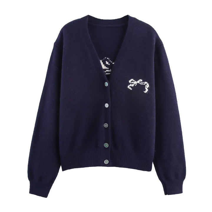Autumn Women Casual All Match Loose Bow Ribbon Jacquard Sweater