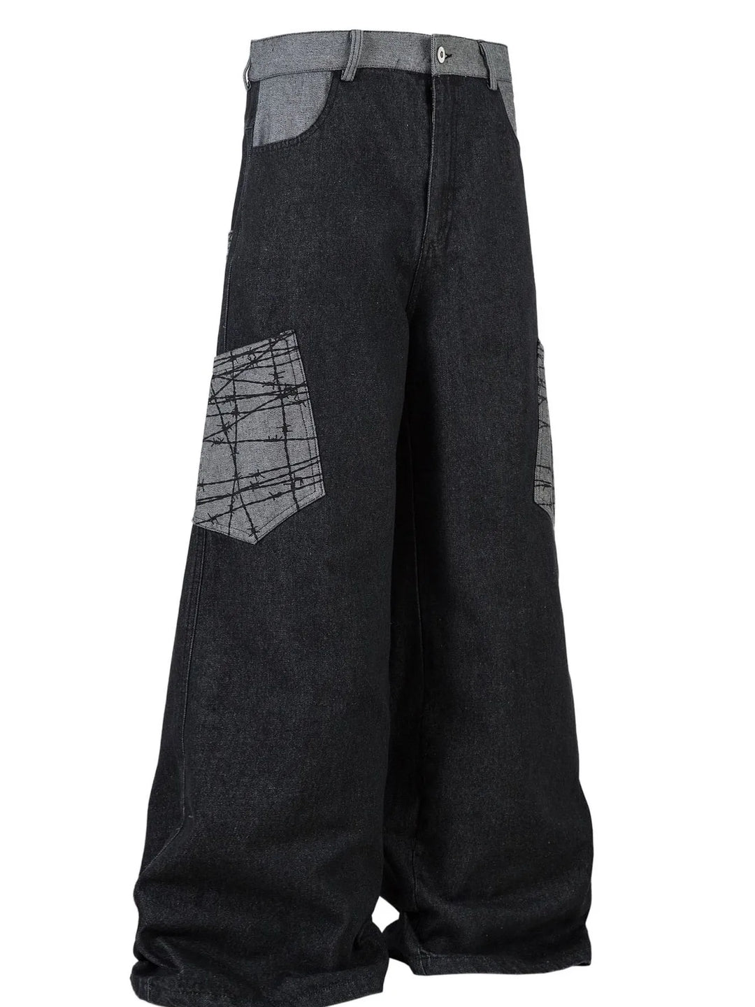 Men's Wide Leg Cargo Jeans with Contrast Panels