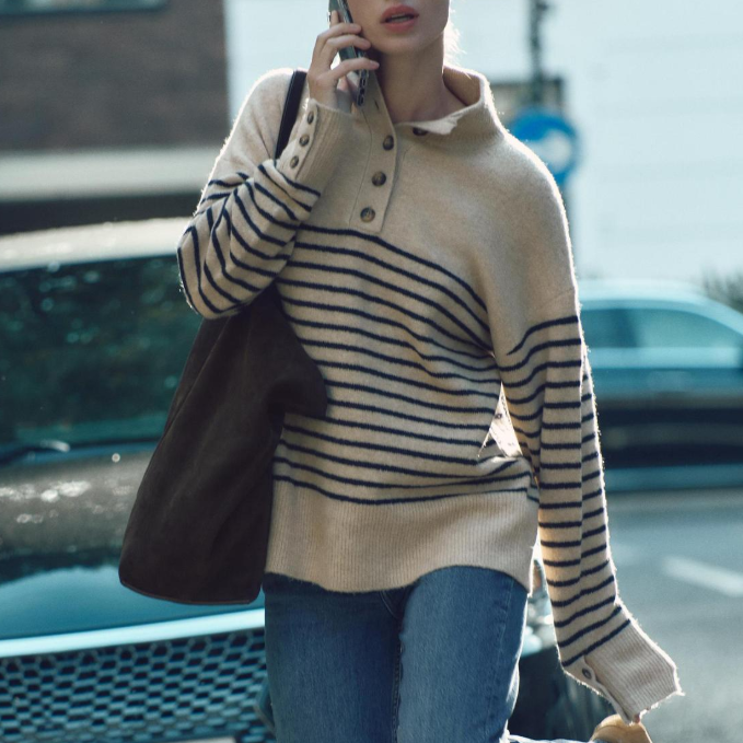 Knitted Autumn Winter Women Clothing Russian Clothes Autumn Winter Half High Collar Striped Sweater Knitwear Women