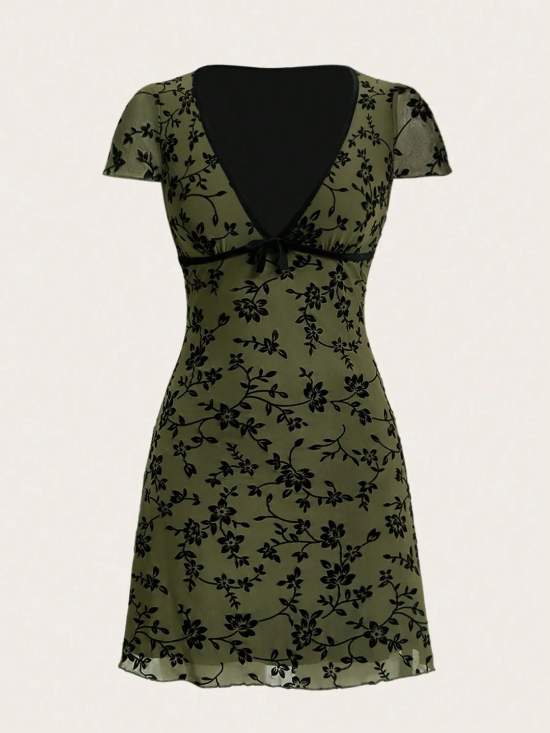 Printed V-Neck Short Sleeve Mini Dress
