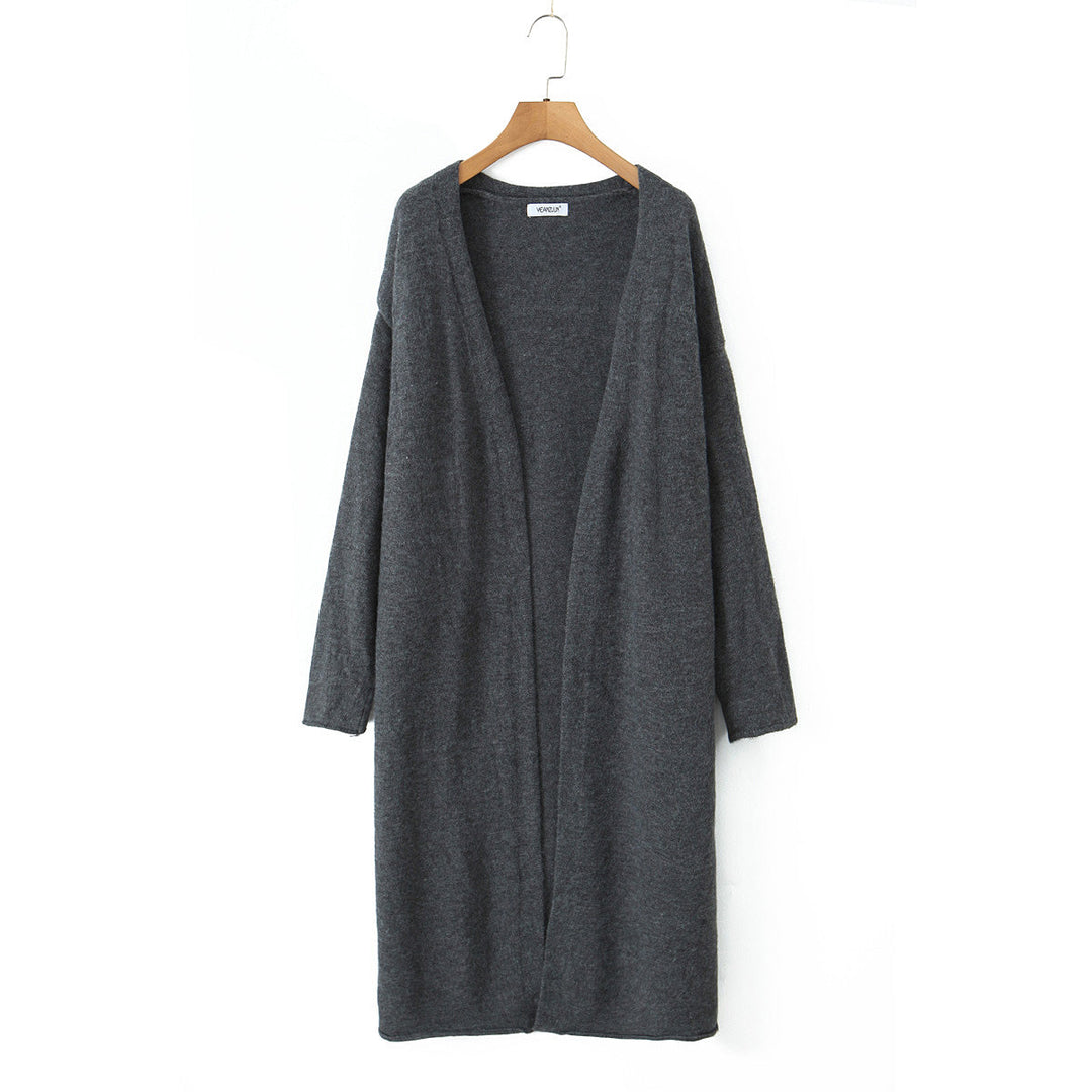 Sweater Cardigan for Women Loose Outer Wear Autumn Winter Long Sleeve below the Knee Knitted Three Piece Coat