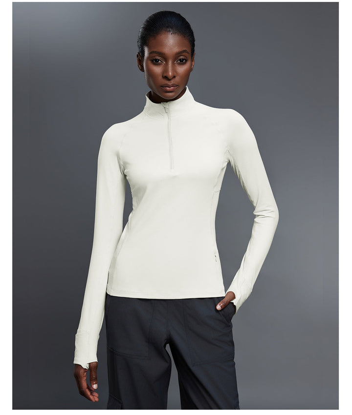 Autumn Half Long Sleeve Zipper Yoga Clothes Stand up Collar Slim Fit Slimming Workout Top Running Sports T shirts