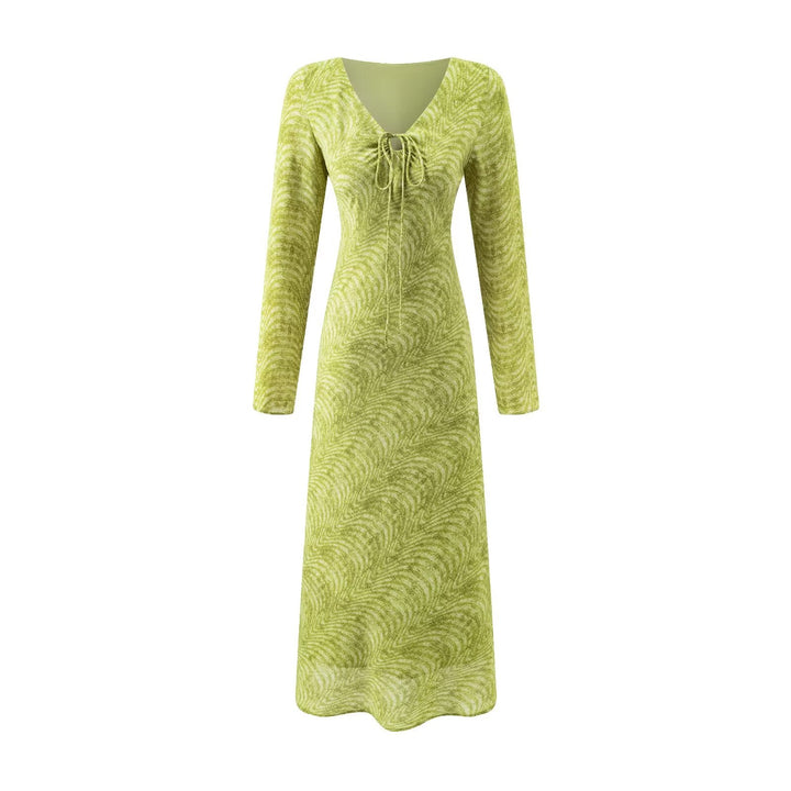 Summer Wind Women Long Sleeve V neck Printed Dress