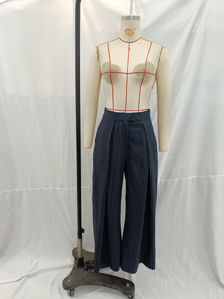 Early Autumn Women Clothing Office All Match Striped Wide Leg Pants