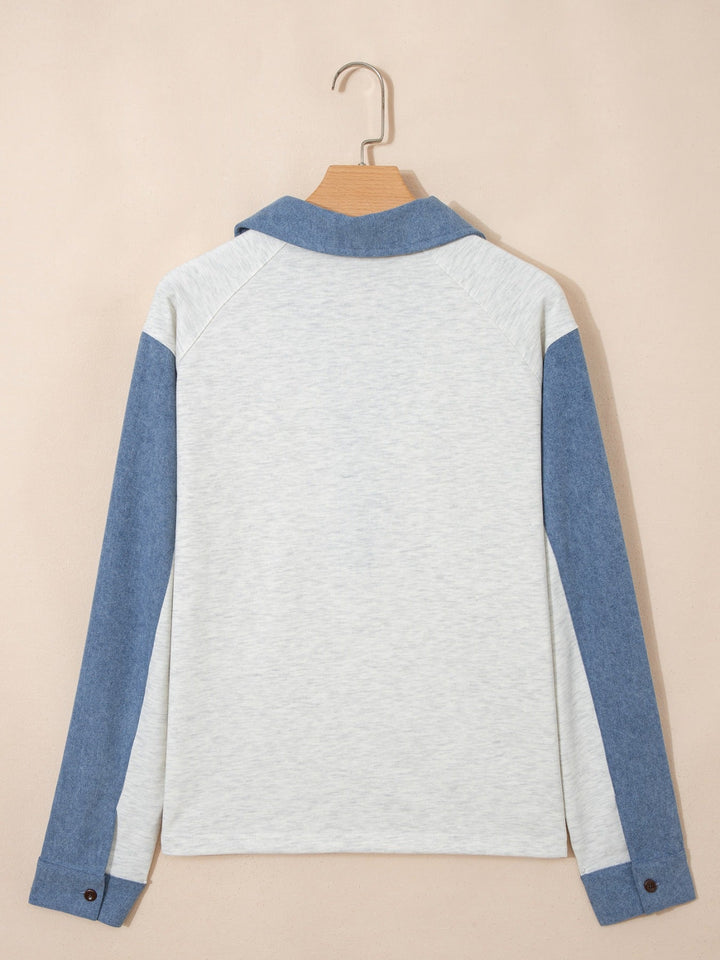 Color Block Button Detail Long Sleeve Top
