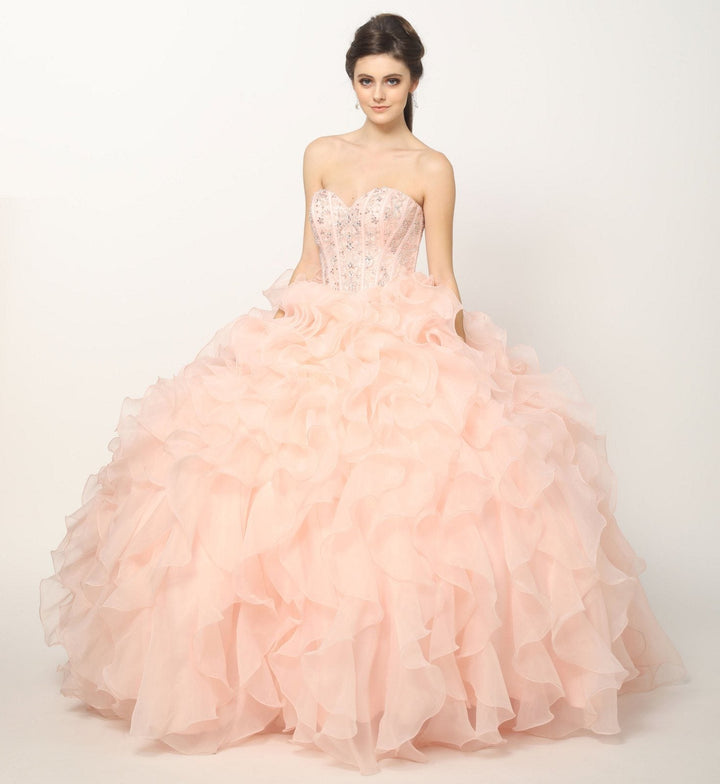 Juliet 1418 Cinderella Ball Gown Organza Ruffle Skirt Beaded Corset Bodice