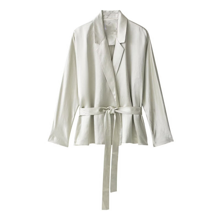 Autumn Women Clothing Fashionable Elegant Blazer Satin Pants Two Piece Sets