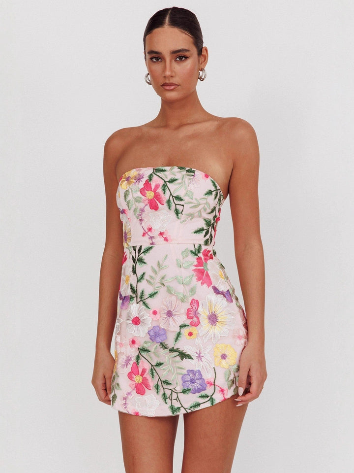 Women Slim Fit Bandeau Sling Short Niche Floral Dress