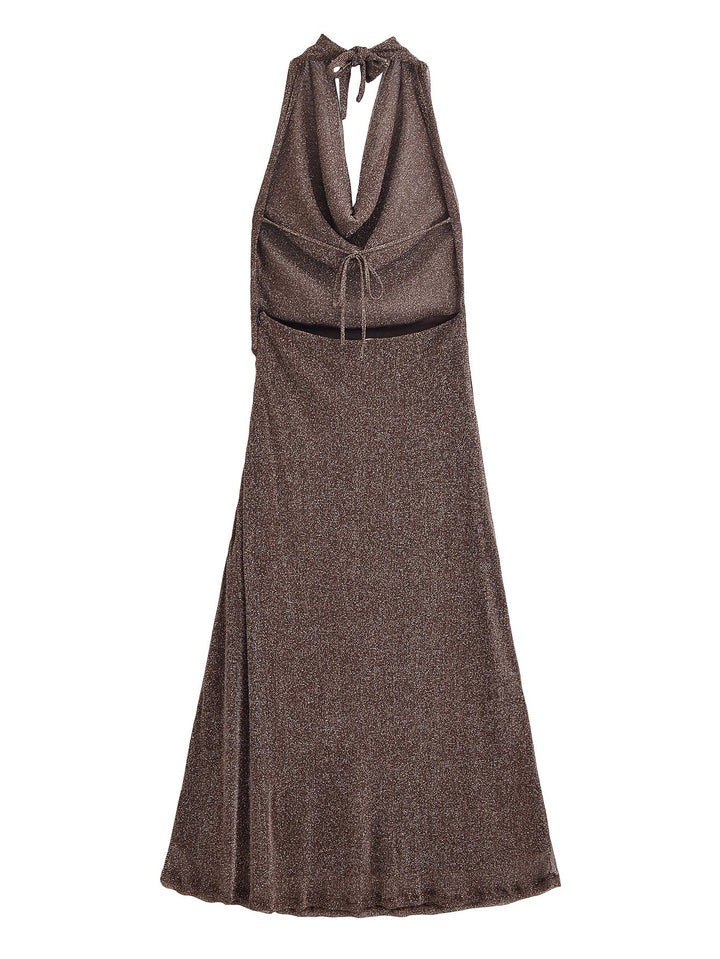 Women Clothing Autumn Backless Metallic Dress