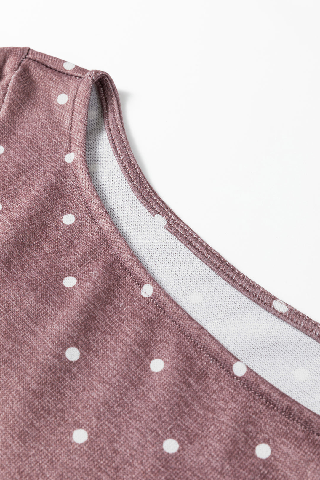 Dark Brown Polka Dot Boat Neck Knit Long Sleeve T Shirt