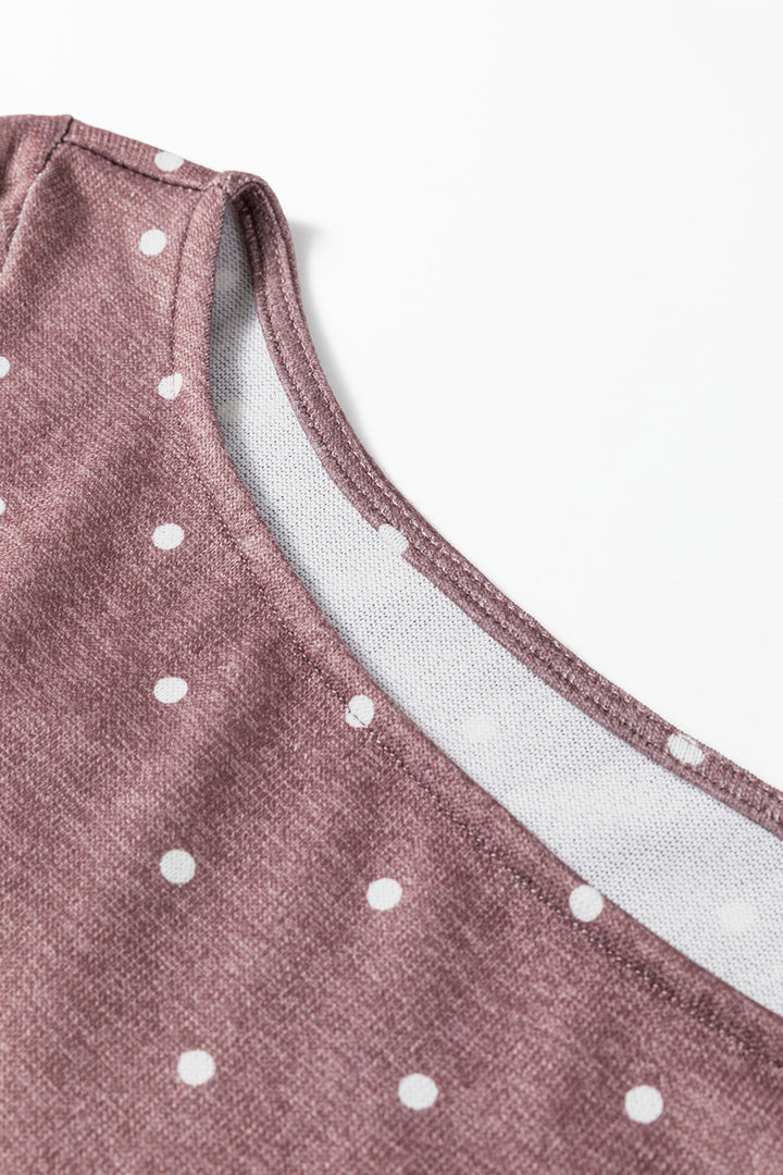 Dark Brown Polka Dot Boat Neck Knit Long Sleeve T Shirt