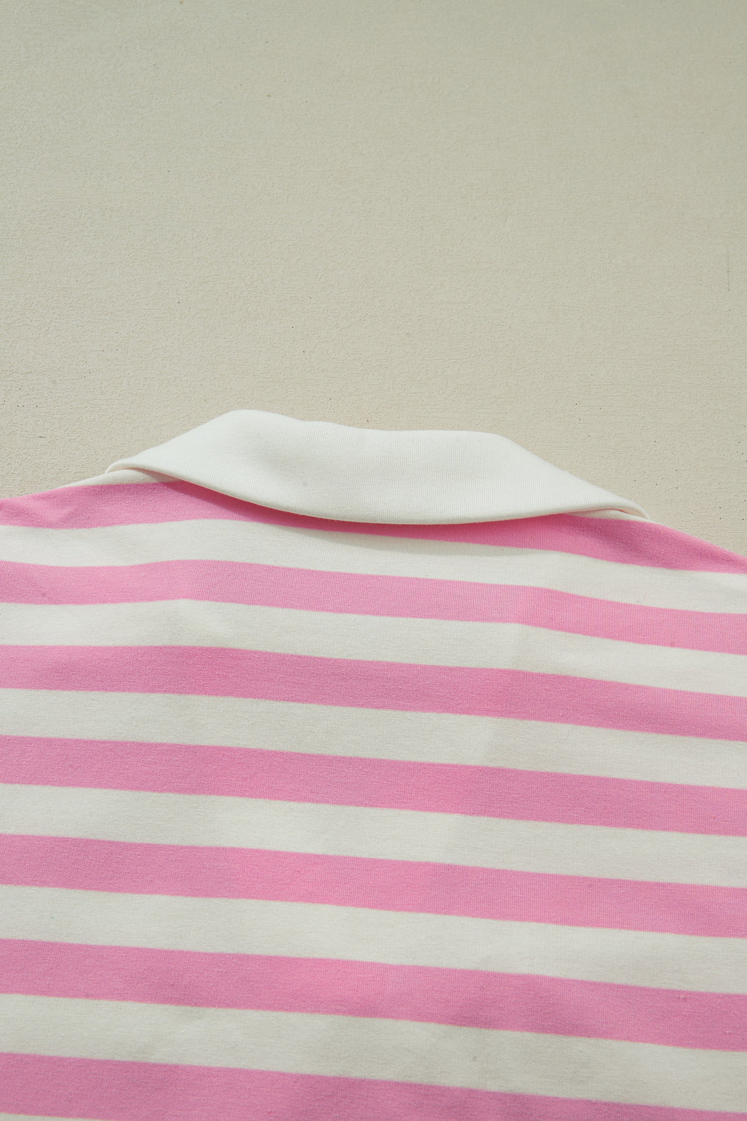 Pink Stripe Collar V Neck Ruffled Short Sleeve Blouse