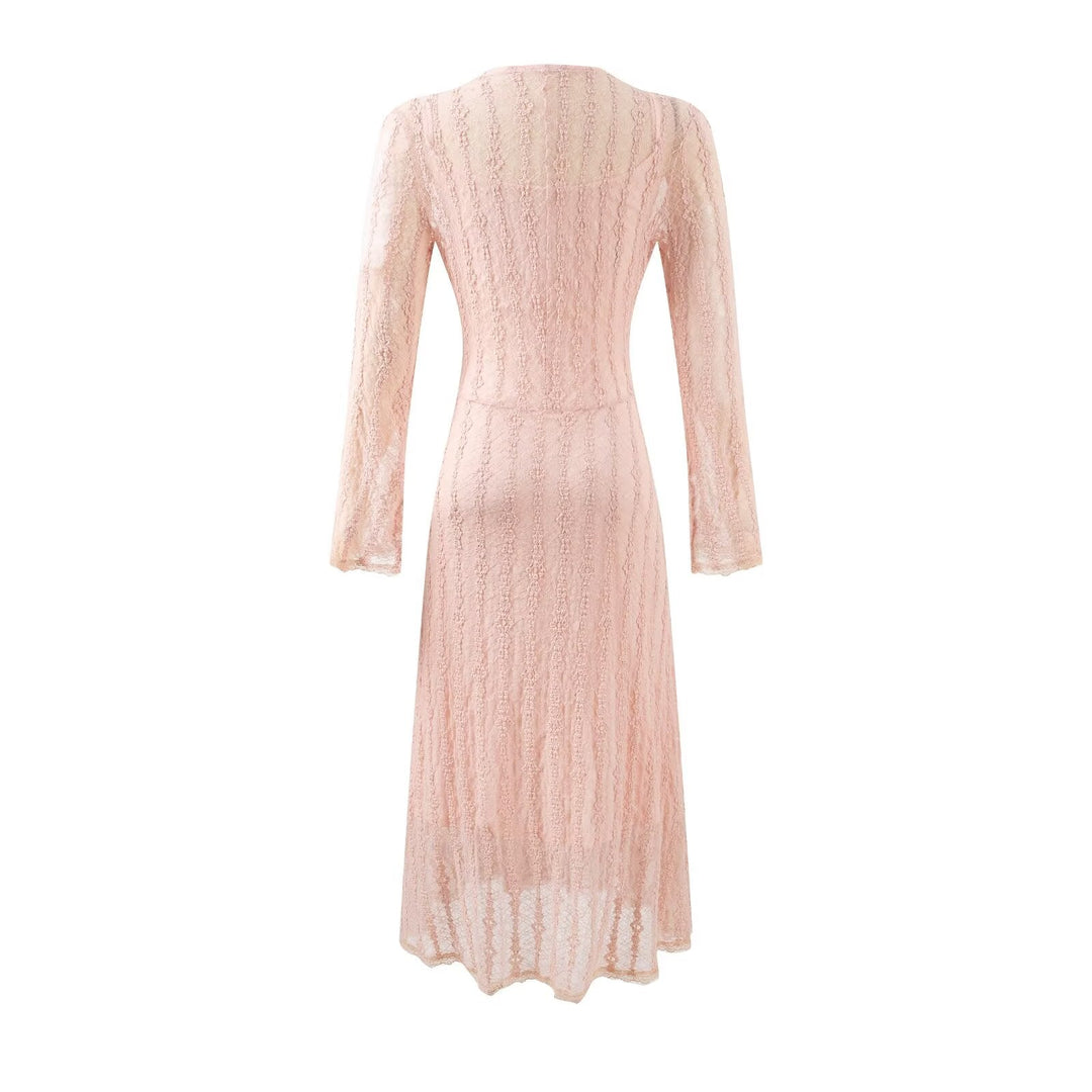 Sweet Jacquard Grid Chic Long Sleeve Dress Autumn Elegant Slim Midi Dress