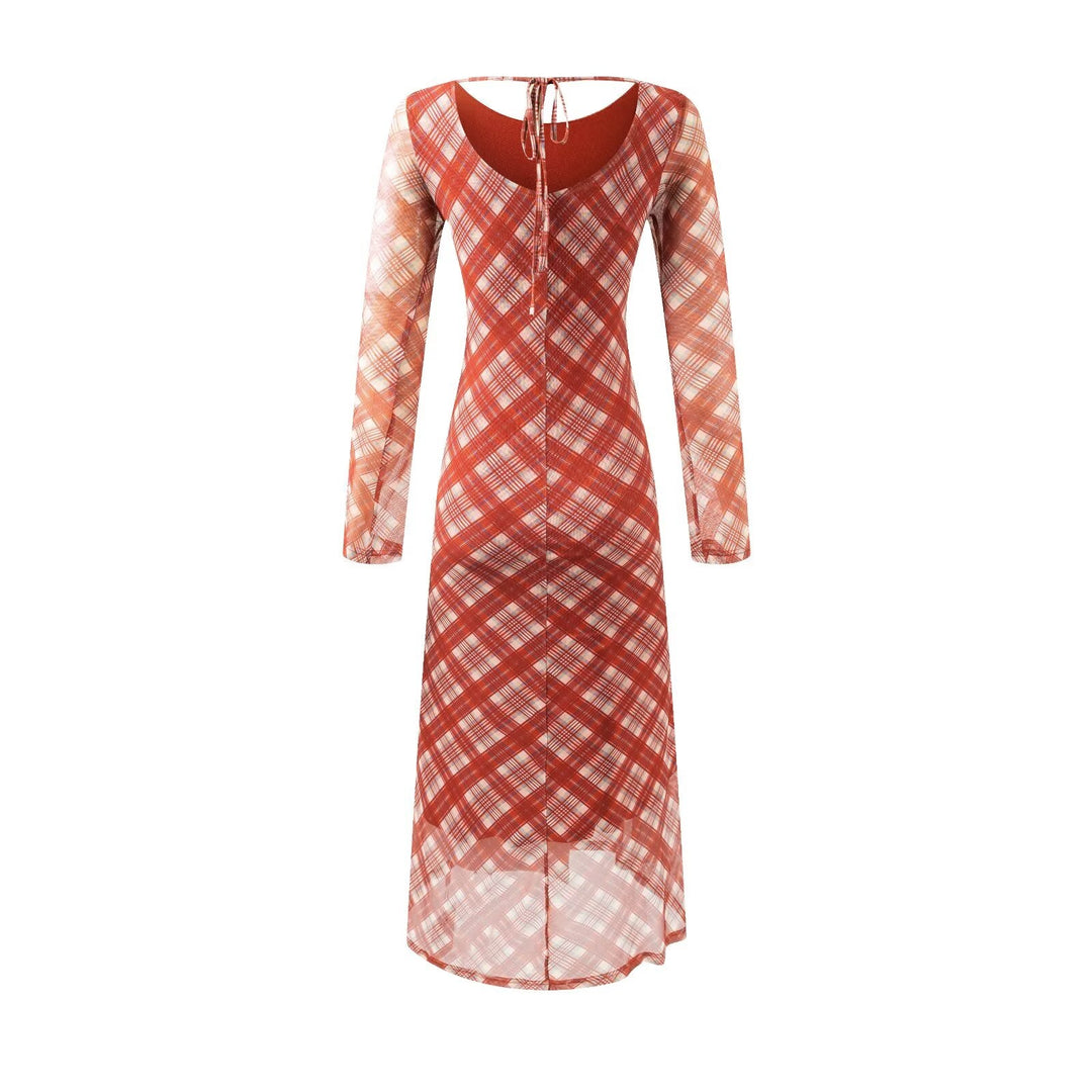 Casual Waist Controlled Sexy Backless Lace up Plaid Dress Women