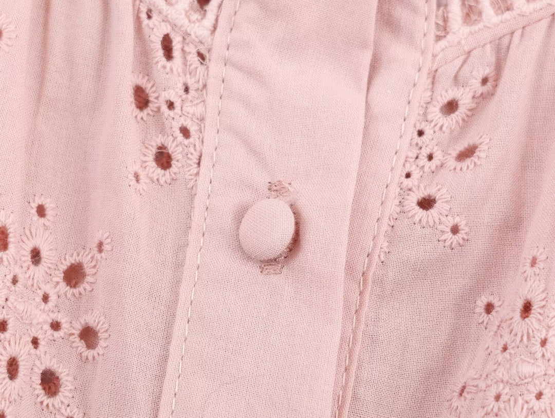 Women Clothing Casual Hollow Out Cutout Embroidered Shirt