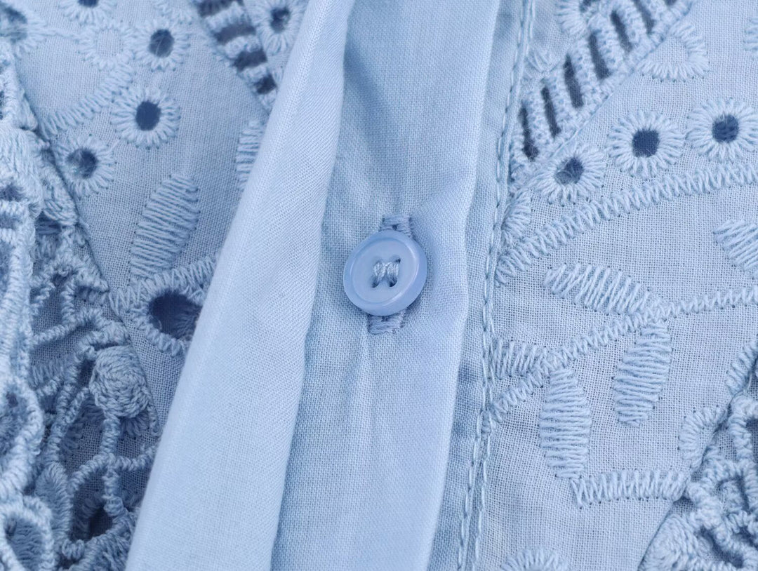 Women Clothing Autumn Hollowed out Embroidered Shirt