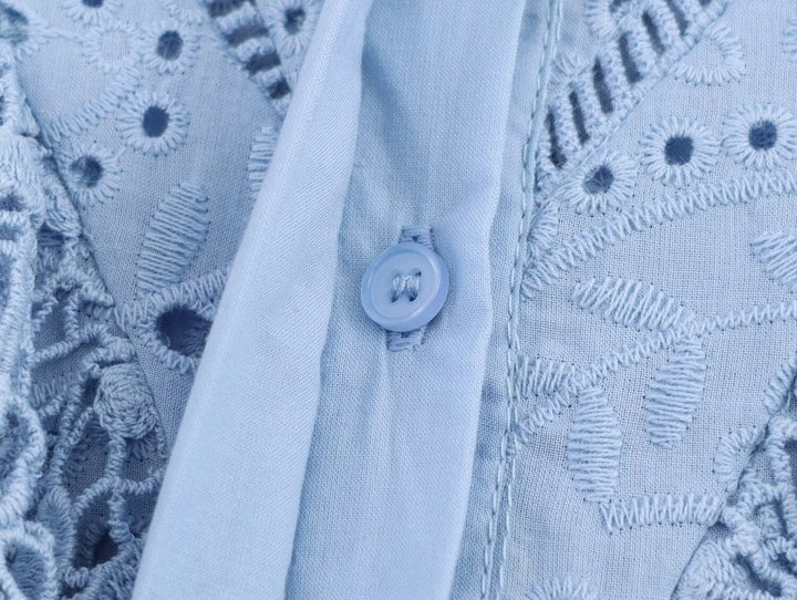 Women Clothing Autumn Hollowed out Embroidered Shirt