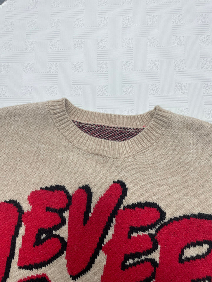 Women High Elastic Loose Long Sleeve Letters Pullover Knitted Sweater