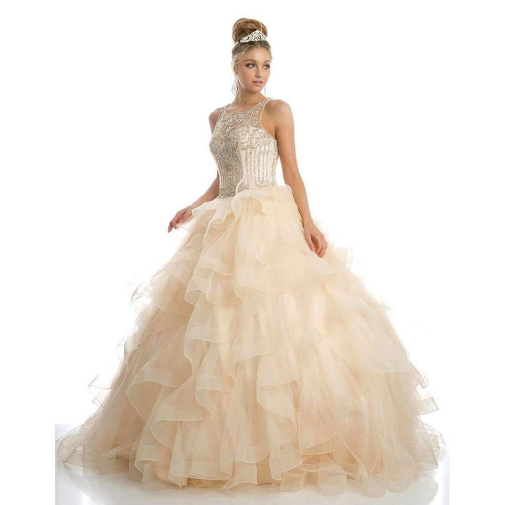 Juliet 1423 A-Line Princess Ball Gown Ruffled Tiered Tulle with Jacket