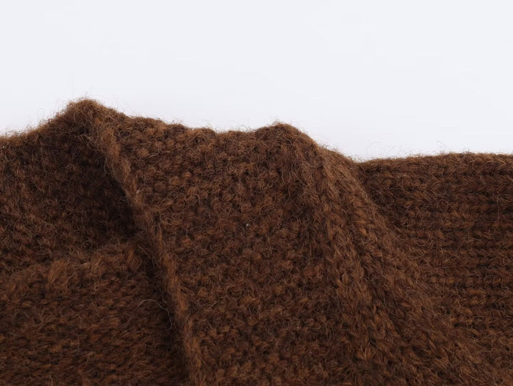 Advanced Retro Lazy V neck Sweater Coat Women Autumn Winter Loose Mid Length Soft Glutinous Knitted Cardigan